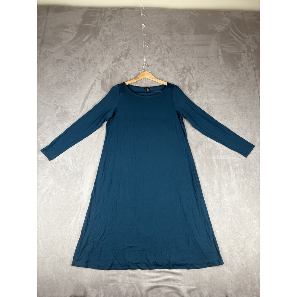 Eileen Fisher Long-Sleeve A-Line Dress Size L Teal - Picture 2 of 10